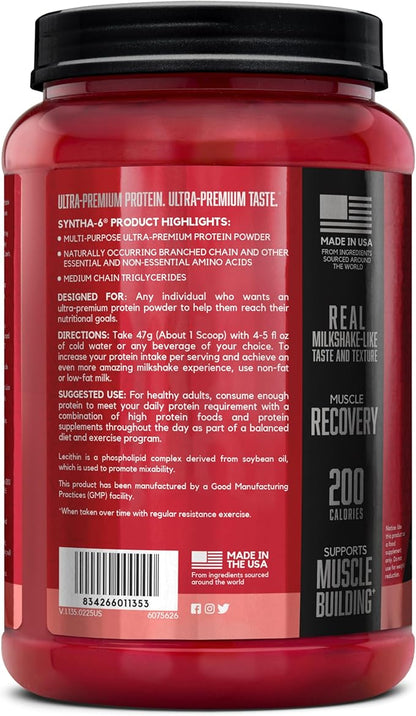 BSN SYNTHA-6 Premium Protein Powder with 6g of Fiber, Whey Protein, Micellar Casein, Milk Protein