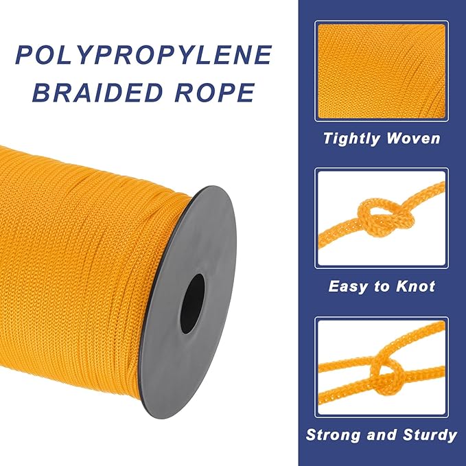 MECCANIXITY 1/8 Inch Polypropylene Rope Braided Ropes, 328ft Nylon Rope Hollow Utility Cord for