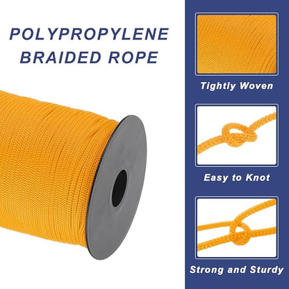MECCANIXITY 1/8 Inch Polypropylene Rope Braided Ropes, 328ft Nylon Rope Hollow Utility Cord for