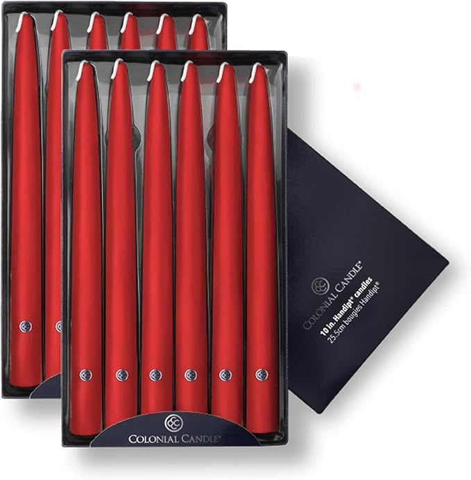Colonial Candle Unscented Taper Candle, Handipt Collection, Red, 10 in, Pack of 12 - Up to 8 Hours