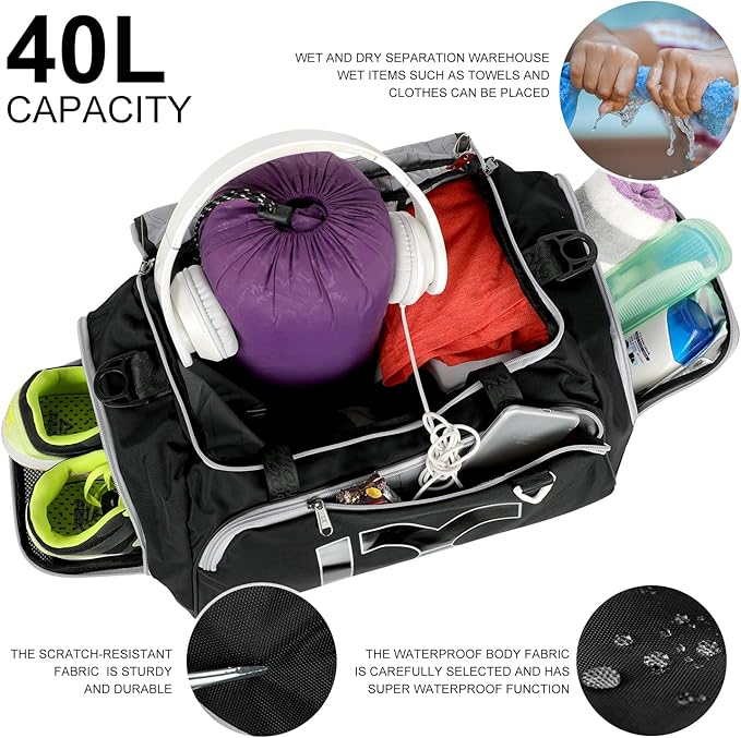 Sports Gym Bag，INOXTO Travel Duffel Bag with Dry Wet Pocket And Shoe CompartmentFor Women and
