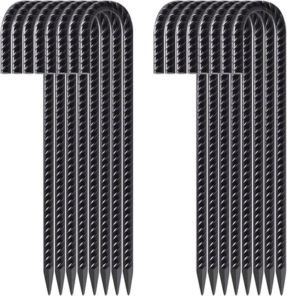 FEED GARDEN 12 Inch 16 Pack Rebar Stakes Heavy Duty J Hook, Galvanized Ground Stakes Tent Stakes