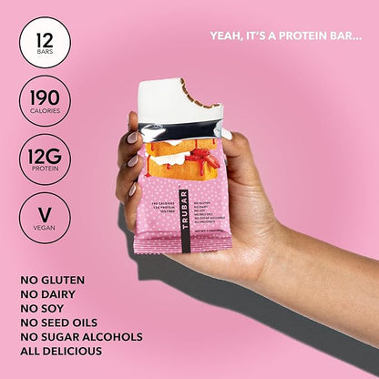 TRUBAR Vegan Protein Bar, Strawberry Shorty Got Cake, Gluten Free, Plant Based Protein, Dairy Free