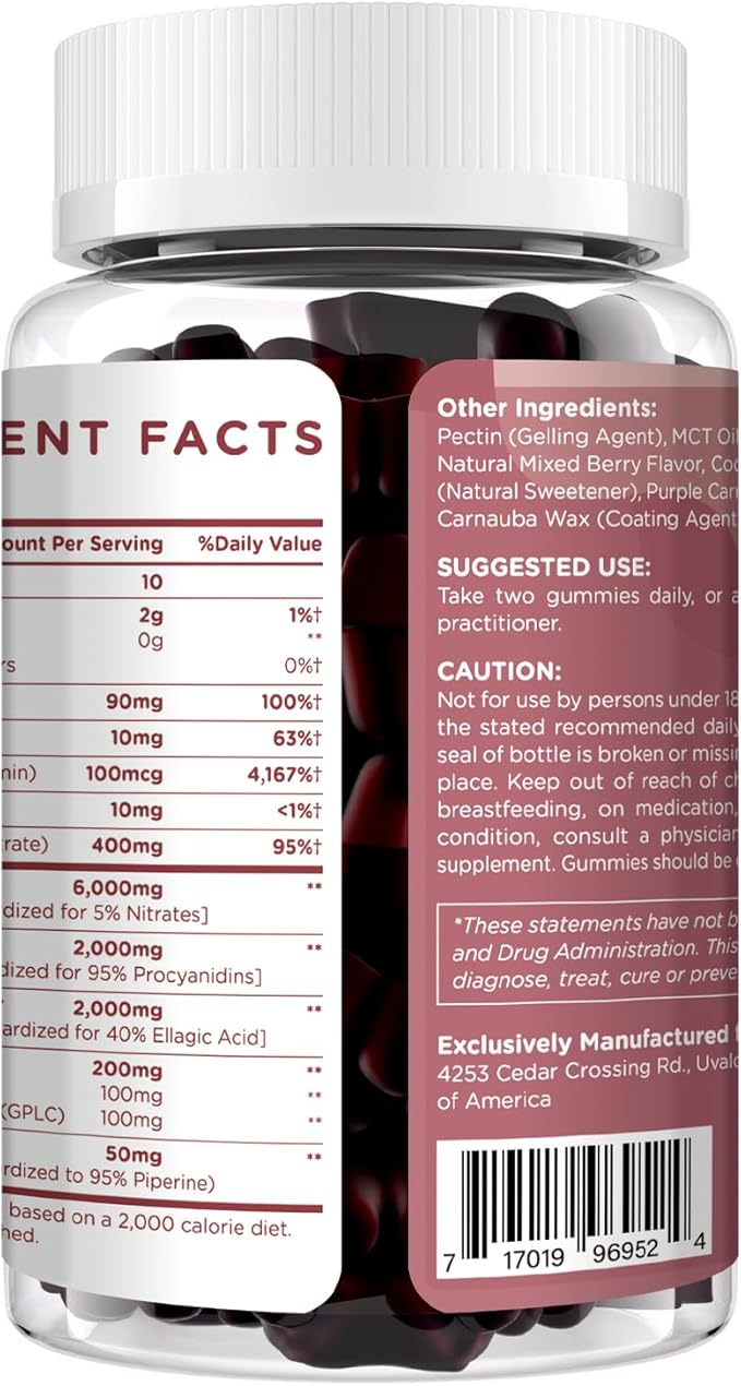 Beet Root Gummies 6000mg ??Nitric Oxide Booster with Grape Seed, Pomegranate, Vitamins C & B12