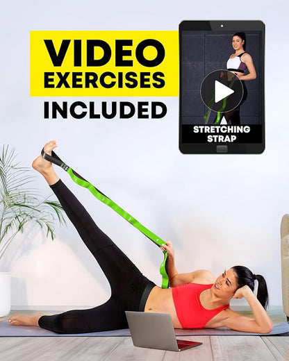 Stretching Strap with Loops - Non Elastic Stretch Band for Physical Therapy, Yoga Strap for
