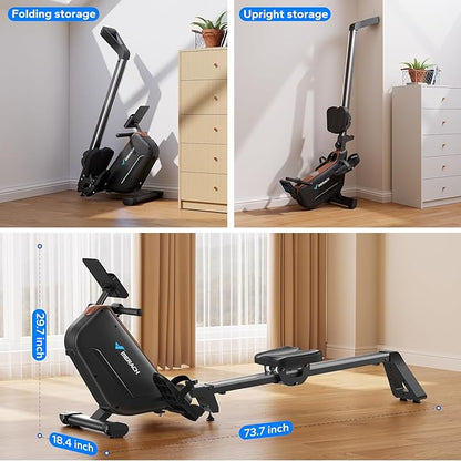 MERACH Rowing Machines for Home, Powerful Electromagnetic Row Machine with 51.2" Extended Rail