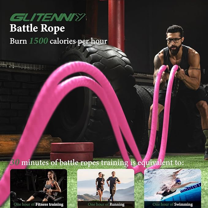Battle Ropes Pink Workout Rope 1.5inch Battle Ropes for Home Gym 30ft Exercise Ropes for Working
