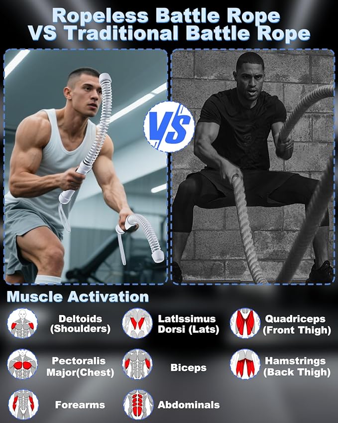 2PCS Weighted Ropeless Battle Ropes for Home Gym, Heavy Duty Arm Exerciser for Strength Training