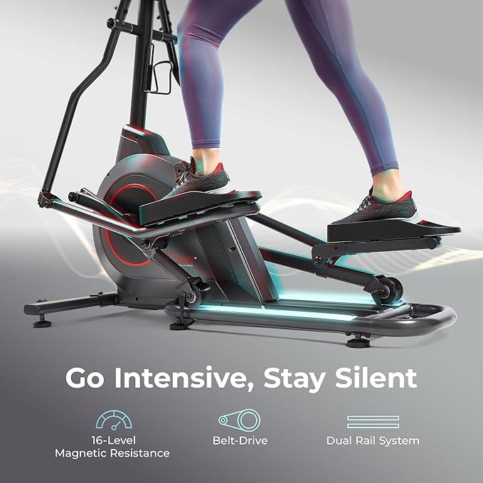 Sunny Health & Fitness Smart Upright Elliptical w/Pulse Sensor Built-in, Indoor Full-Body