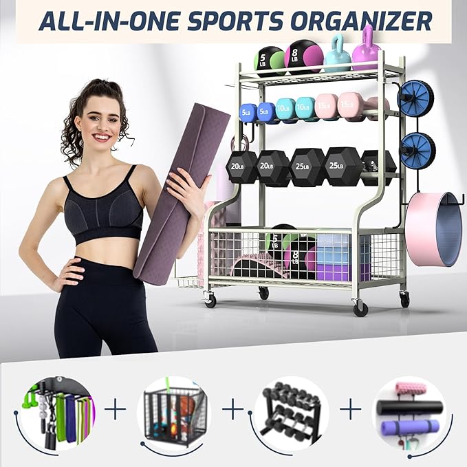 PLKOW Dumbbell Rack, Weight Rack for Dumbbells, Home Gym Storage for Dumbbells Kettlebells Yoga Mat