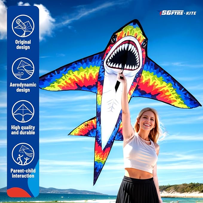 Three Headed Shark Kite for Kids and Adults,Kites for Kids Ages 8-12 Easy to Fly,Single Line Beach