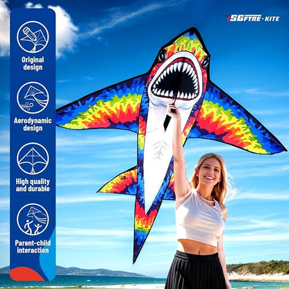 Three Headed Shark Kite for Kids and Adults,Kites for Kids Ages 8-12 Easy to Fly,Single Line Beach