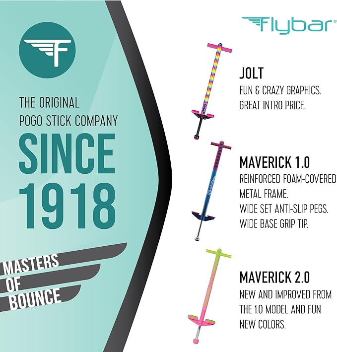 Flybar Maverick Pogo Stick for Kids Ages 5+, 40 to 80 Pounds, Perfect for Beginners, Easy Grip