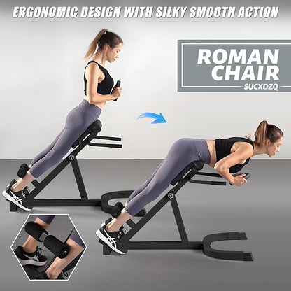 Roman Chair Back Extender - Angle & Height Dual Adjustable Hyperextension Bench for Home Gym