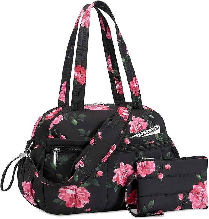 TOPDesign Travel Duffel Bag for Women, Puffer Gym Bag Sports Tote with Wet Pocket, Carry On