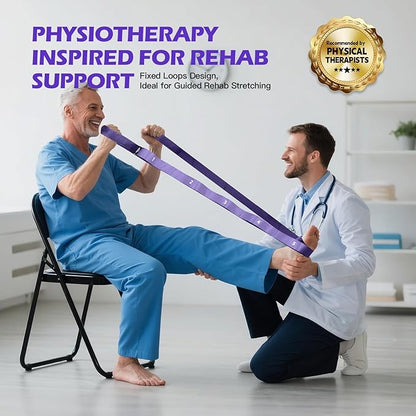 Stretching Strap with Loops - Non Elastic Yoga Straps for Physical Therapy, Durable Stretch Bands