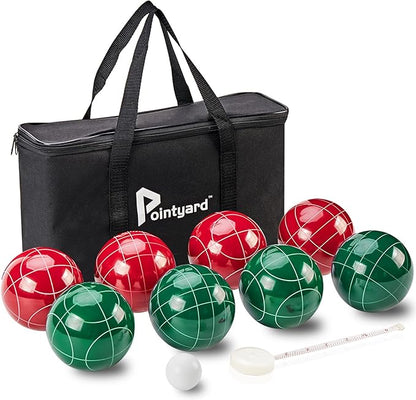 Pointyard Bocce Ball Set, 90mm Resin Bocce Ball Set with 8 Resin Bocce Balls/1 Pallino/Nylon