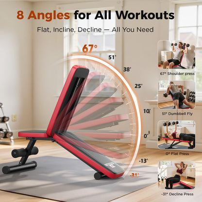 NICEPEOPLE Adjustable Weight Bench for Home Gym, 660LBS Capacity Workout Bench with 8 Backrests for