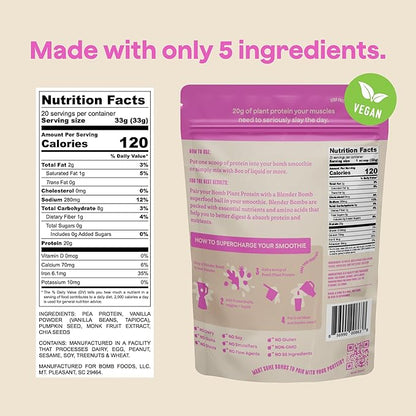 The Bomb Co. Bomb Plant Protein, Protein Powder with 20g Protein, Amino Acids, Zero Sugar, Pea