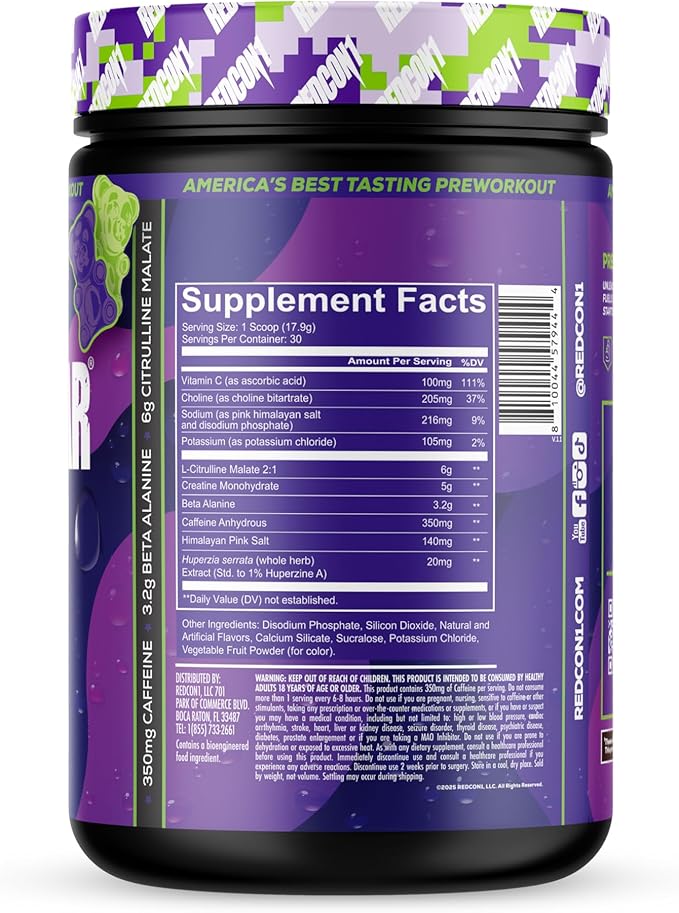 REDCON1 Total War Reloaded Pre Workout, Sour Gummy Bear - Creatine, Beta Alanine + L-Citrulline