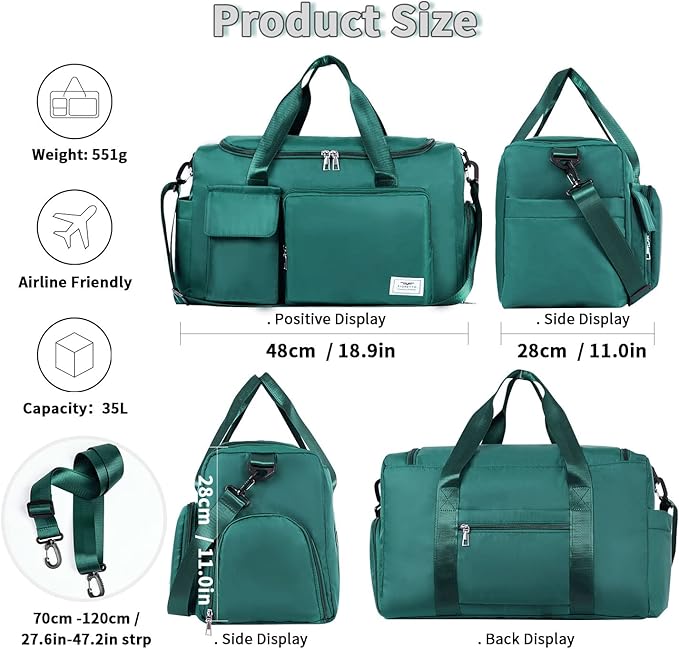 FIORETTO Women's Gym Duffle Bag with Shoes Compartment, 37L Capacity, Ideal for Travel, Gym