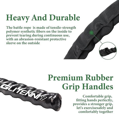 Battle Ropes Black Workout Rope 1 inch Battle Ropes for Home Gym 30ft Exercise Ropes for Working