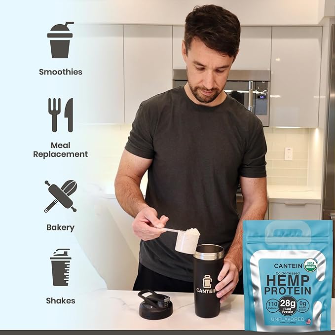 Organic Hemp Protein Powder, Plant Based and Vegan Protein Shake, Lactose and Dairy Free, Gluten
