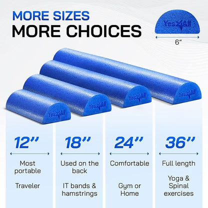 Yes4All Medium Firm Half Foam Rollers for Post-Workout Relaxation, 12/18/24/36 inch PE Foam Roll