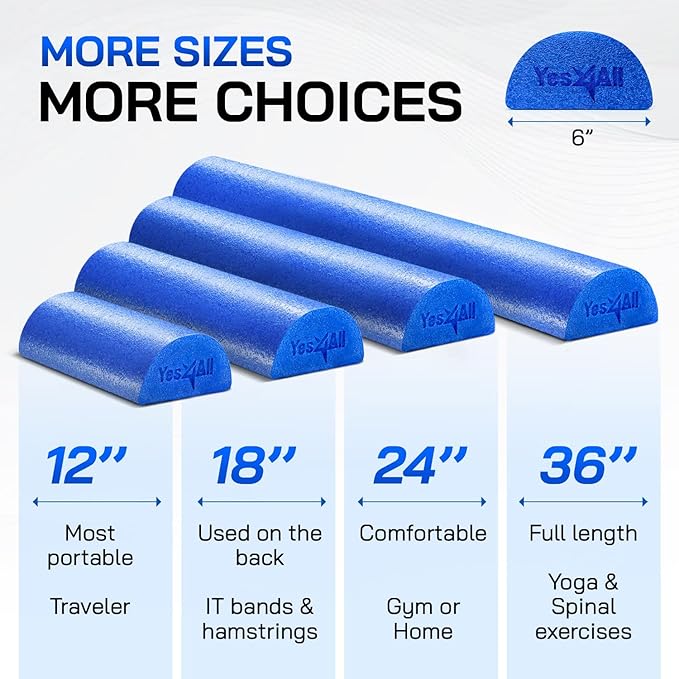 Yes4All Medium Firm Half Foam Rollers for Post-Workout Relaxation, 12/18/24/36 inch PE Foam Roll