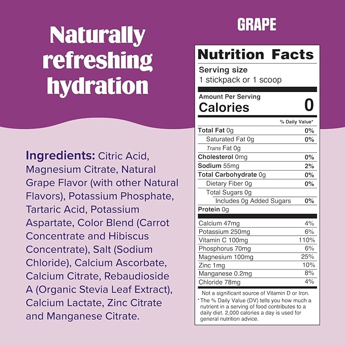 Ultima Replenisher Daily Electrolyte Powder Drink Mix – Sugar Free – Grape, 90 Servings – Hydration