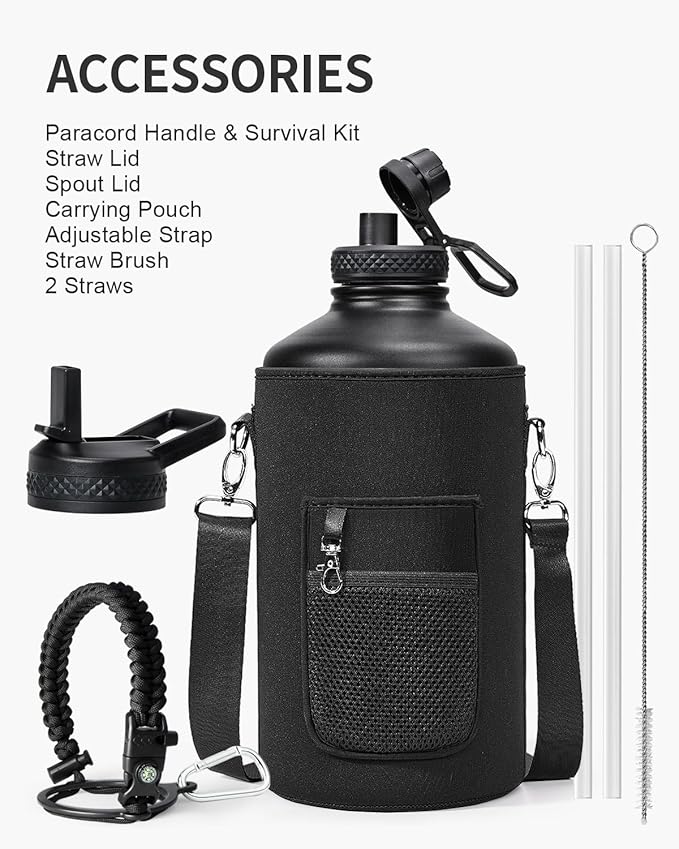 One Gallon Water Bottle,128oz Insulated Water Flask Stainless Steel Vacuum, Cold for 48