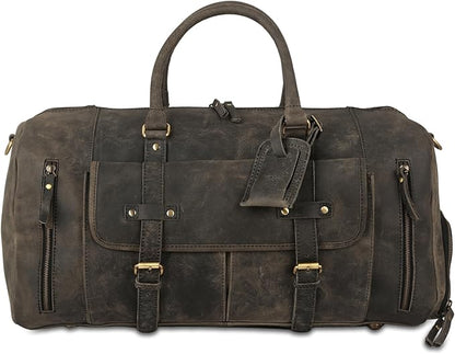 KomalC 24 Inch Leather Duffel Bags for Men and Women Full Grain Leather Travel Overnight Weekend