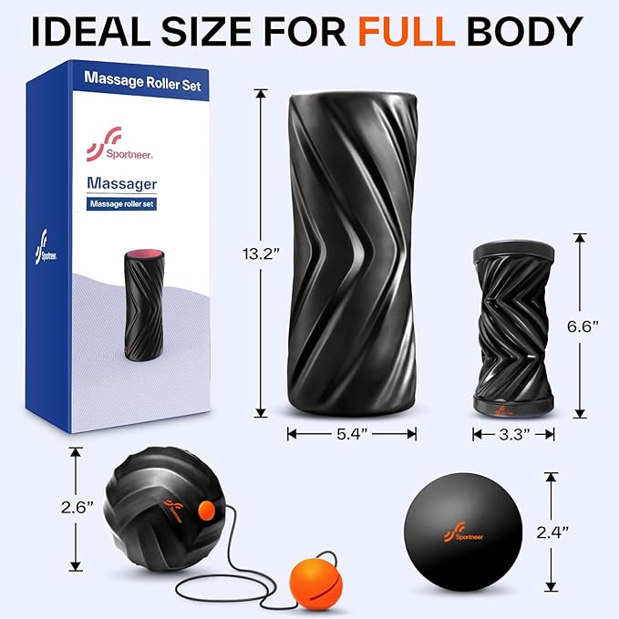 Sportneer 4 in 1 Foam Roller Set: Dual Textures Foam Roller, Foot Roller, Lacrosse Ball, Traction