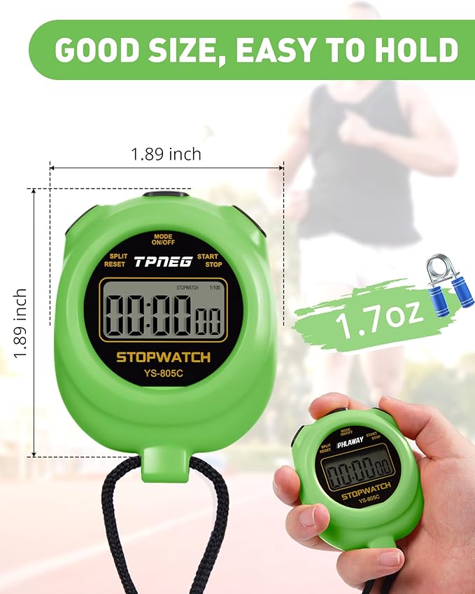 Simple Stopwatch Timer - Easy to Use, Set Up, Read, and Carry - Large Display - On/Off, AAA Battery