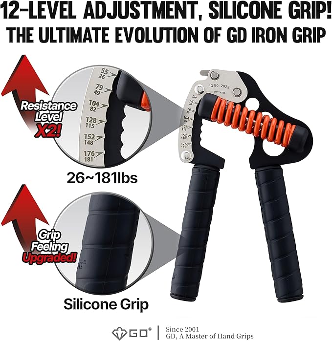 GD IRON GRIP Grip Strength Trainer Adjustable Hand Gripper Strengthener Hand Grip Exerciser Wrist