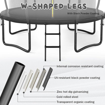 Trampoline 12FT 14FT 15FT 16FT for Kids/Adults - Outdoor Recreational with Enclosure Net Curved