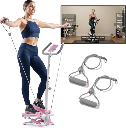 Sunny Health & Fitness Total Body 2-in-1 Smart Stepper Machine for Home with Handlebar and