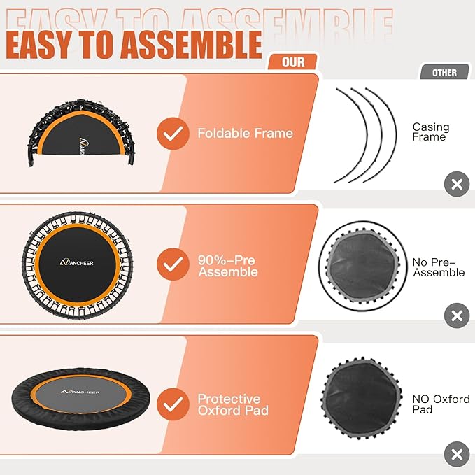 Bungee Rebounder Trampoline,ANCHEER 40" Foldable Fitness Trampoline with 4-Level Adjustable