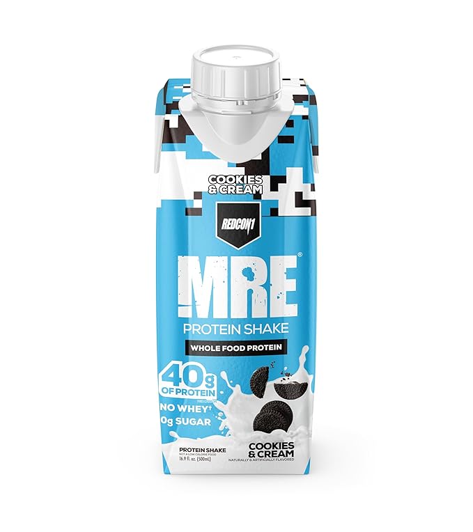 REDCON1 MRE Ready to Drink Protein Shakes, Cookies & Cream - Lactose + Whey Free RTD Protein Made