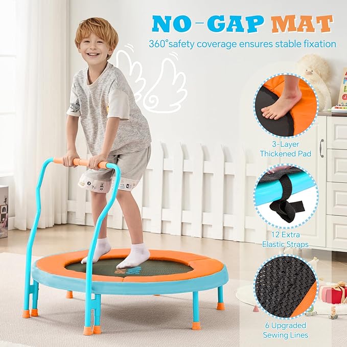 SPORTSOUL Mini Trampoline for Kids 3-6 with Super Safe Foam Handle Bar, 3ft Toddler Trampoline