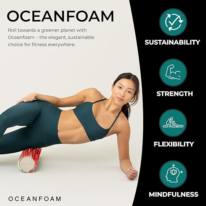 Oceanfoam Tidal Roller - Red Marbled - Muscle Massage Foam Roller for Back Pain & Stretching - Firm