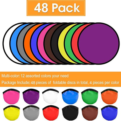 Mototo 48 Pieces Foldable Flying Disc Fans with Bag Folding Pocket Toy Set for Kids Fun Birthday
