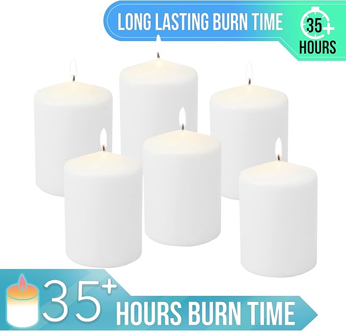 Stonebriar Unscented White Tall Pillar Candles, 35 Hour Burning Candle Pillars, Perfect for Decor