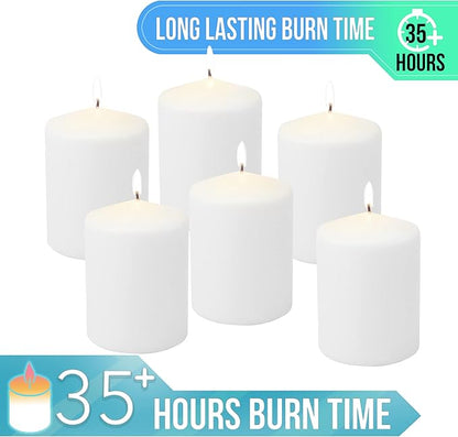 Stonebriar Unscented White Tall Pillar Candles, 35 Hour Burning Candle Pillars, Perfect for Decor