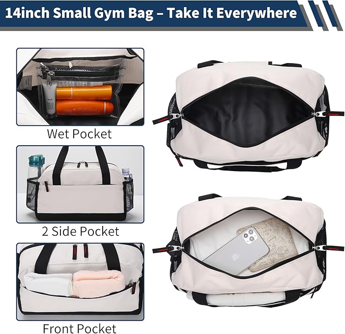 Small Gym Bag with Wet Pocket - 14 inch Mini Duffle Bag for Men & Women Lightweight Carry On Bag