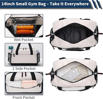 Small Gym Bag with Wet Pocket - 14 inch Mini Duffle Bag for Men & Women Lightweight Carry On Bag