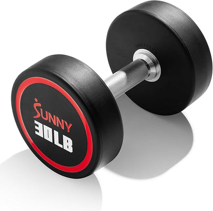 Sunny Health & Fitness Premium Polyurethane Commercial Grade Round Dumbbells with Diamond Knurled