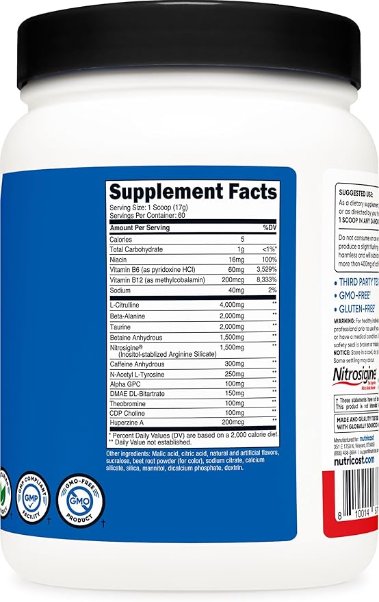 Nutricost Pre-X Xtreme Pre-Workout Complex Powder, Fruit Punch, 60 Servings, Vegetarian, Non-GMO