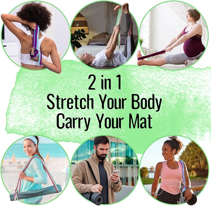 TECEUM Yoga Strap & Mat Strap – 2 IN 1 – Cotton – 6 ft 8 ft 10 ft (30+ colors) – Adjustable