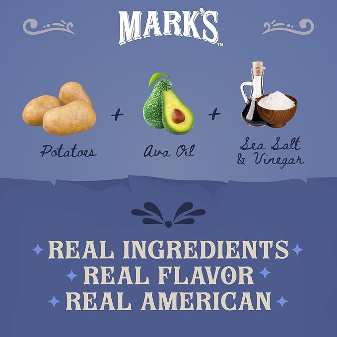 MARK’S Kettle Cooked Avocado Oil Potato Chips, Sea Salt & Vinegar – Seed Oil & GMO Free | Sea Salt